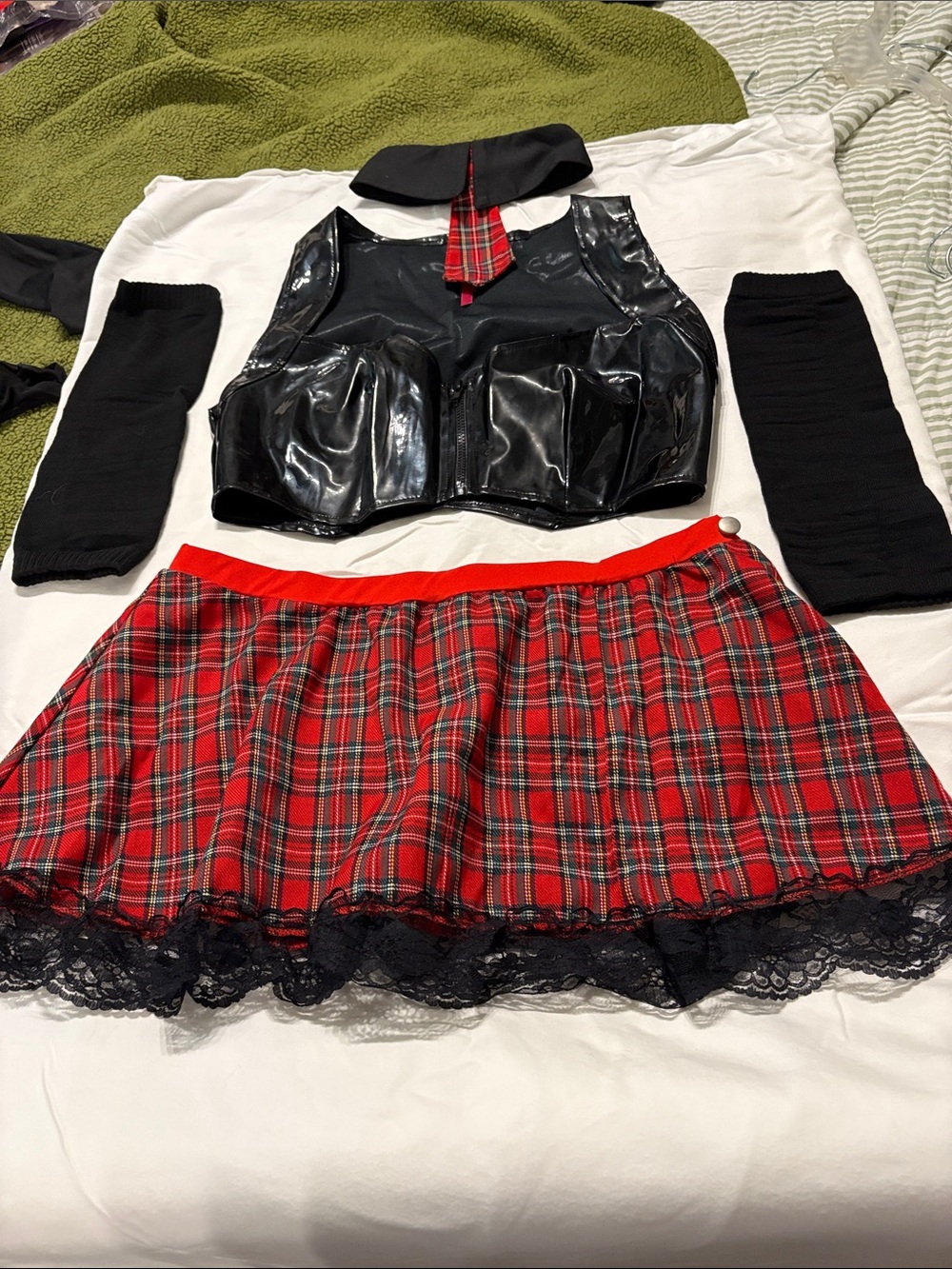 Red Plaid Schoolgirl Costume Set for women